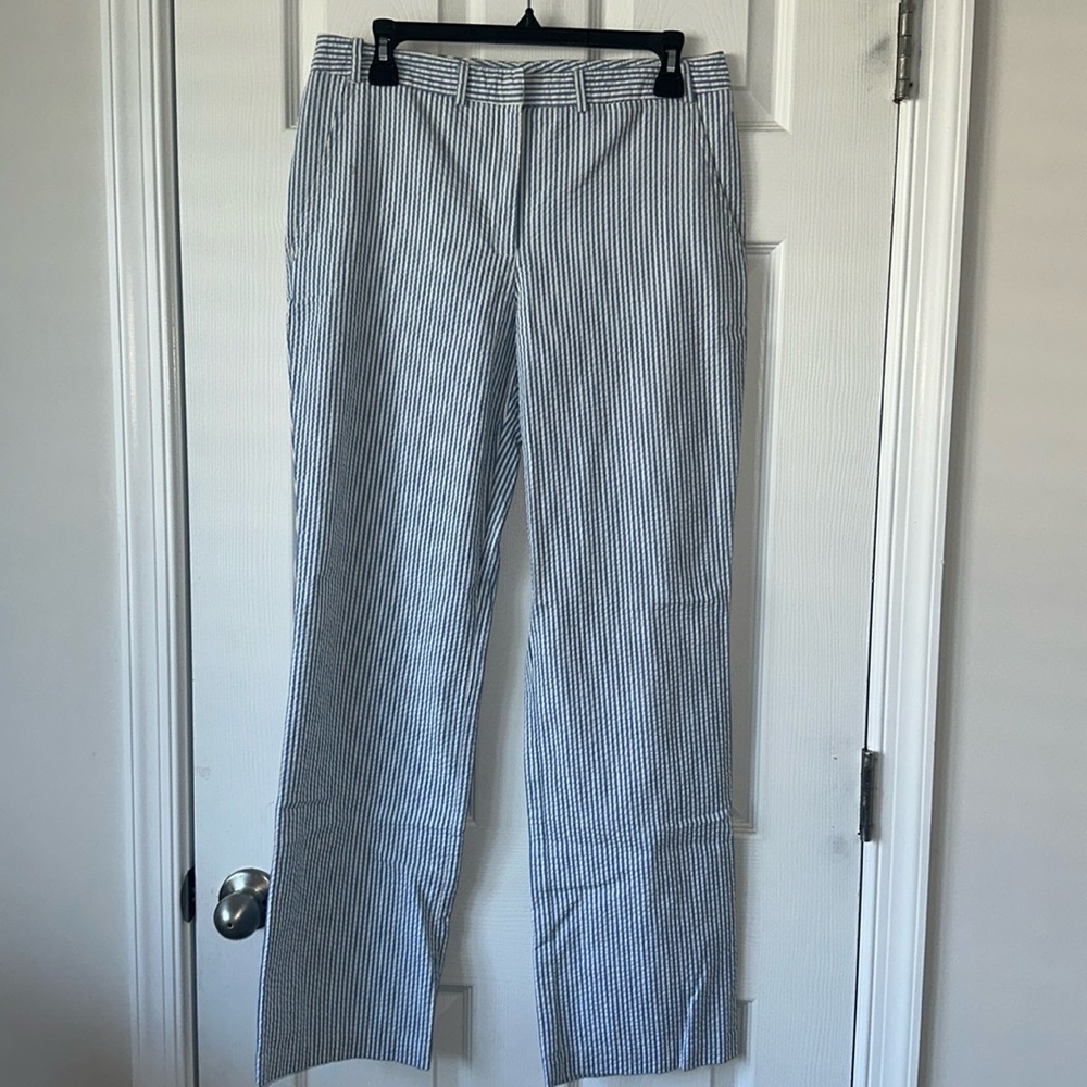 Taylor NewYork white and sky, blue striped pants siz 8tall bootcut goodcondition